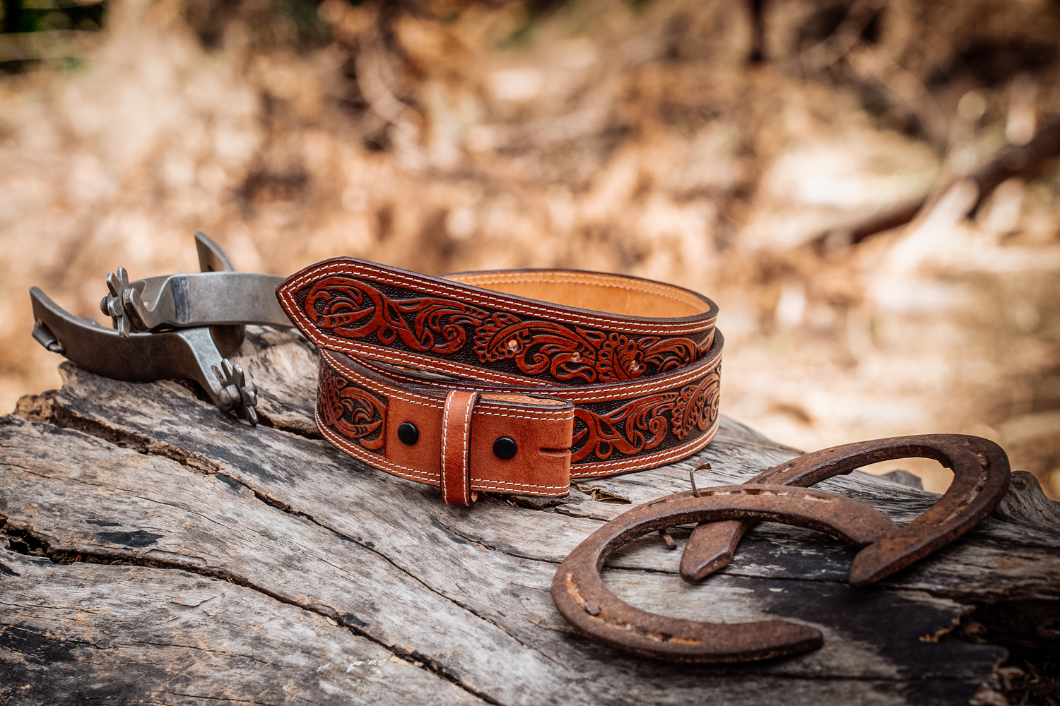 Leather Belts - Cowboy Tooled Leather Belt